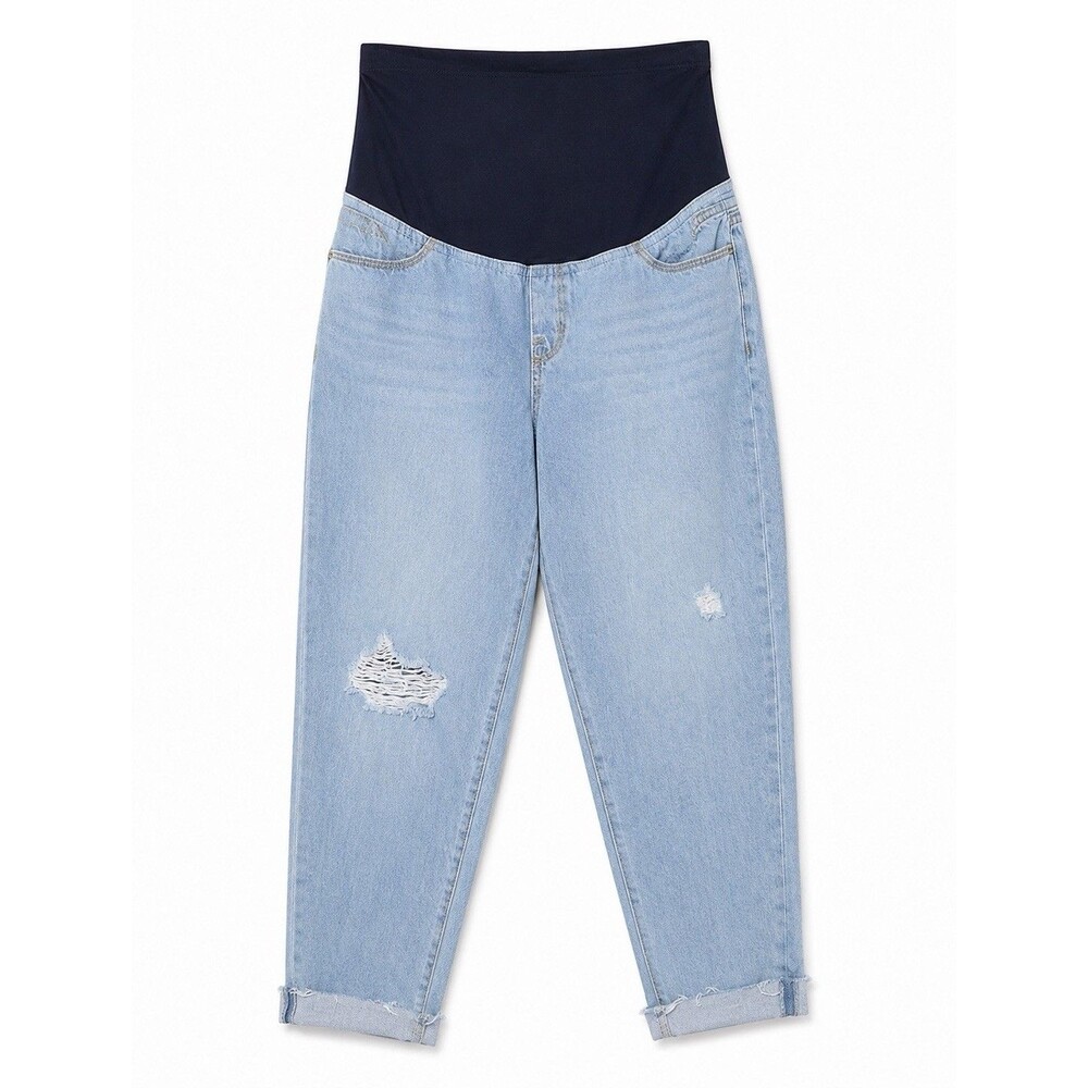 Ingrid & Isabel Maternity Light Wash Boyfriend Jeans Crossover Panel Size 8 NWT